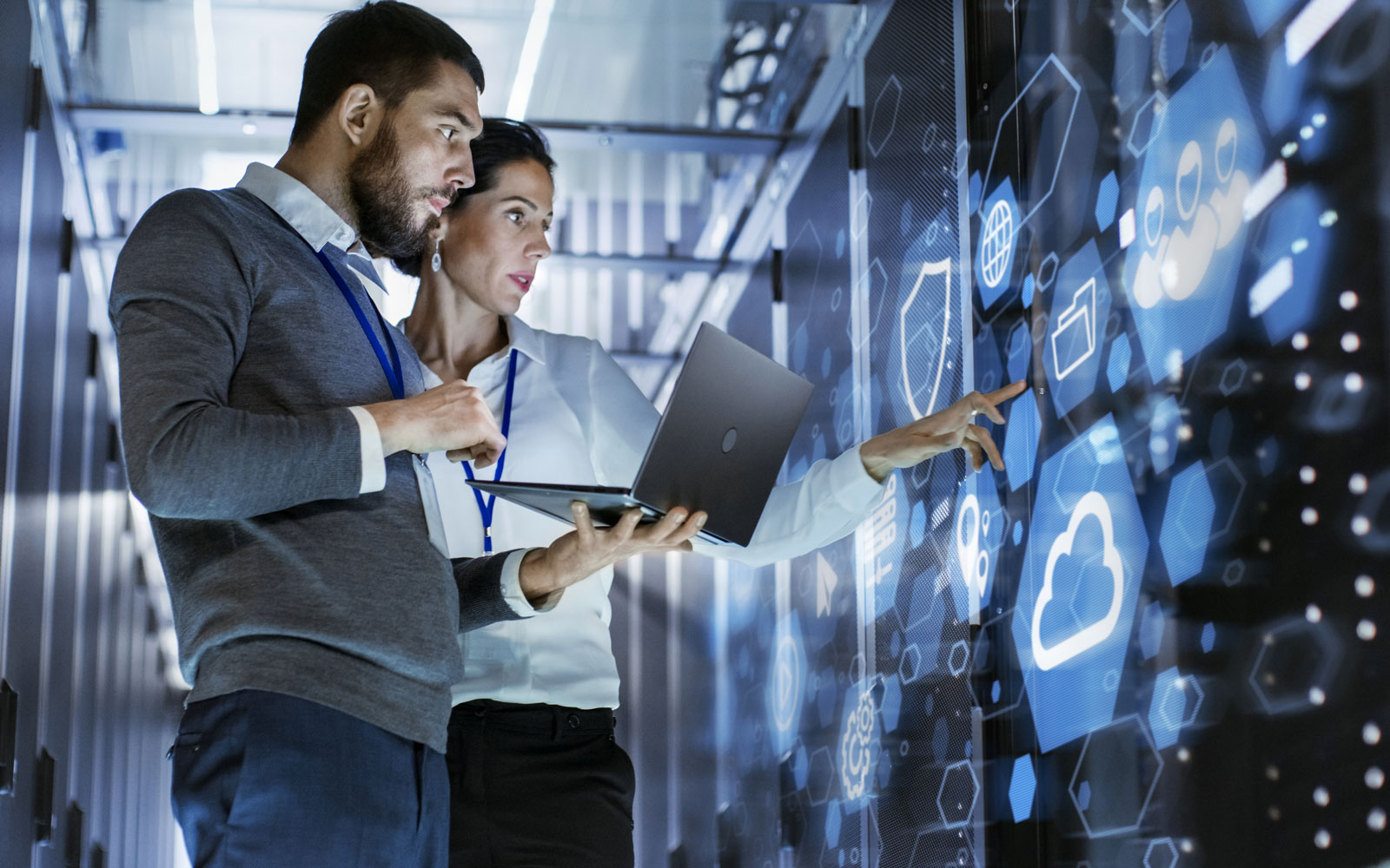 DevOps team working on computers