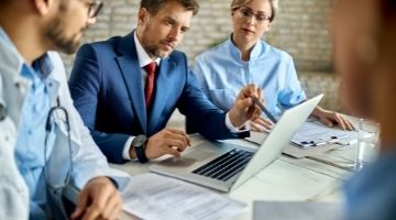 Health administrator talking on the phone