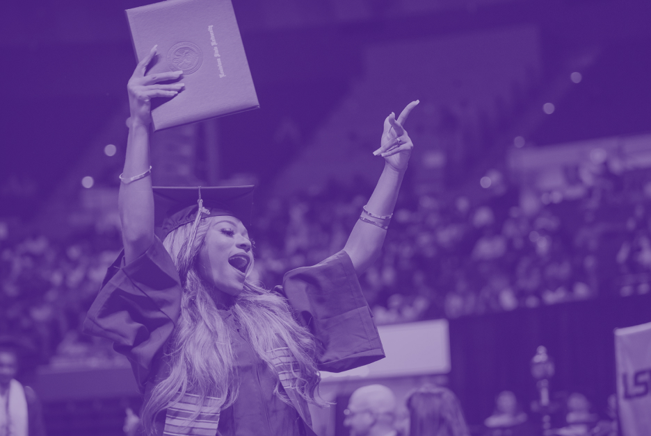 LSU Online graduate celebrating